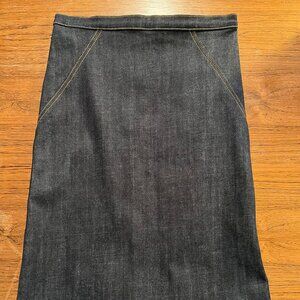 A.B.S. BY ALLEN SCHARWTZ DARK DENIM PENCIL SKIRT WITH FISHTAIL BACK, SIZE 2,